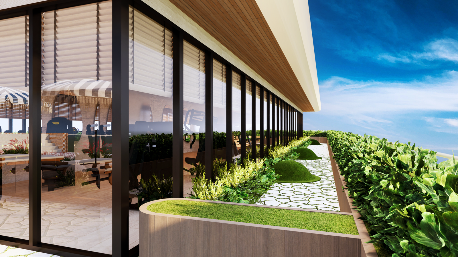 Outdoor garden terrace walkway