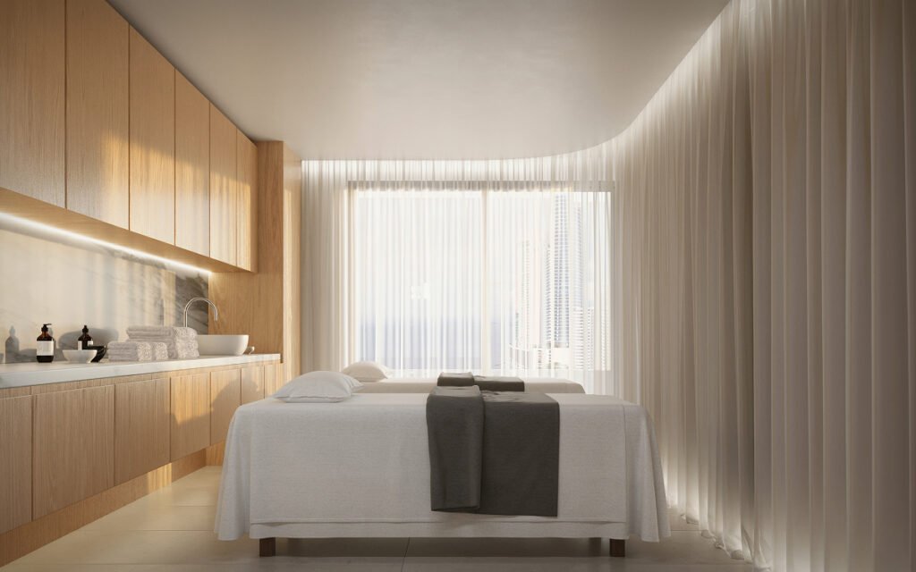 Luxury wellness spa treatment room with calming interiors and modern relaxation design