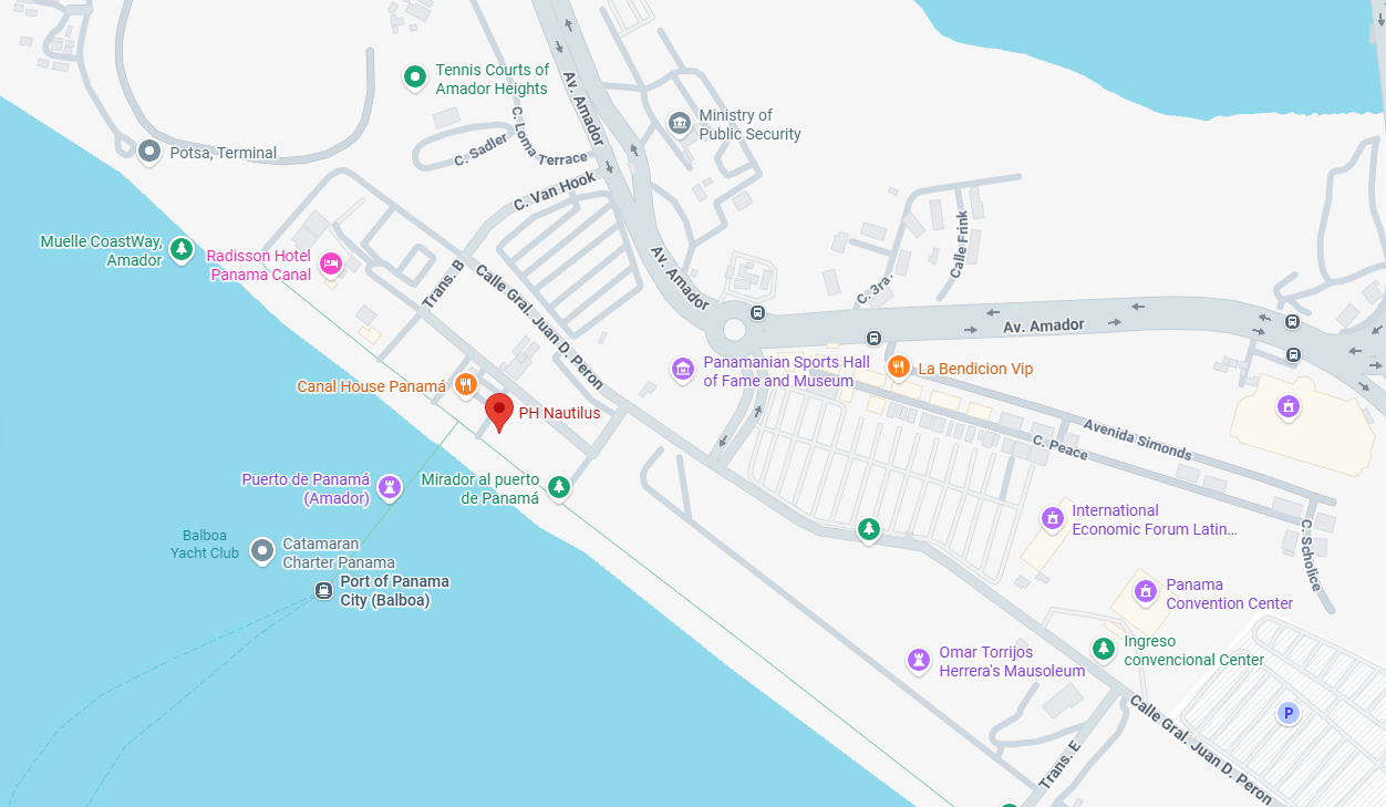 Location map showing Nautilus waterfront residence at Amador, Panama City